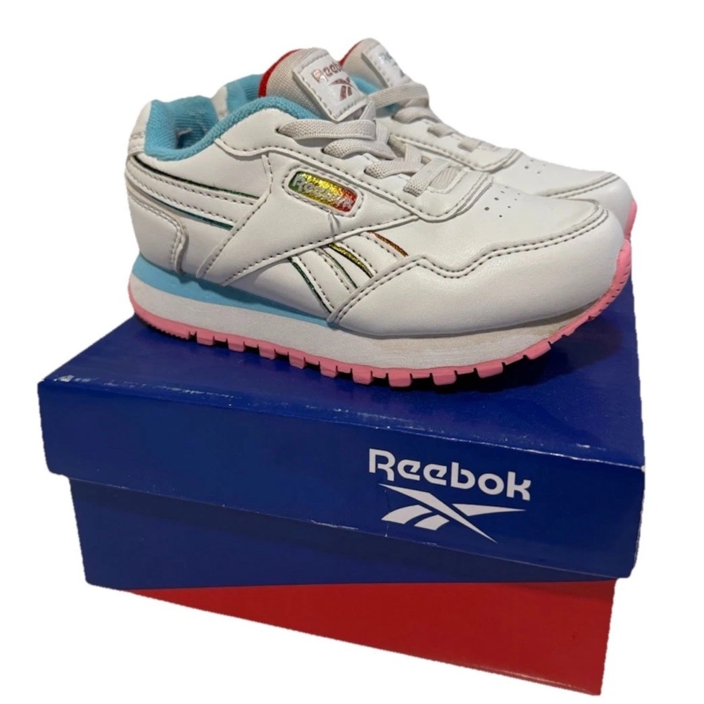 Reebok White and Pink Classic Sneakers with Retro Design - 9C